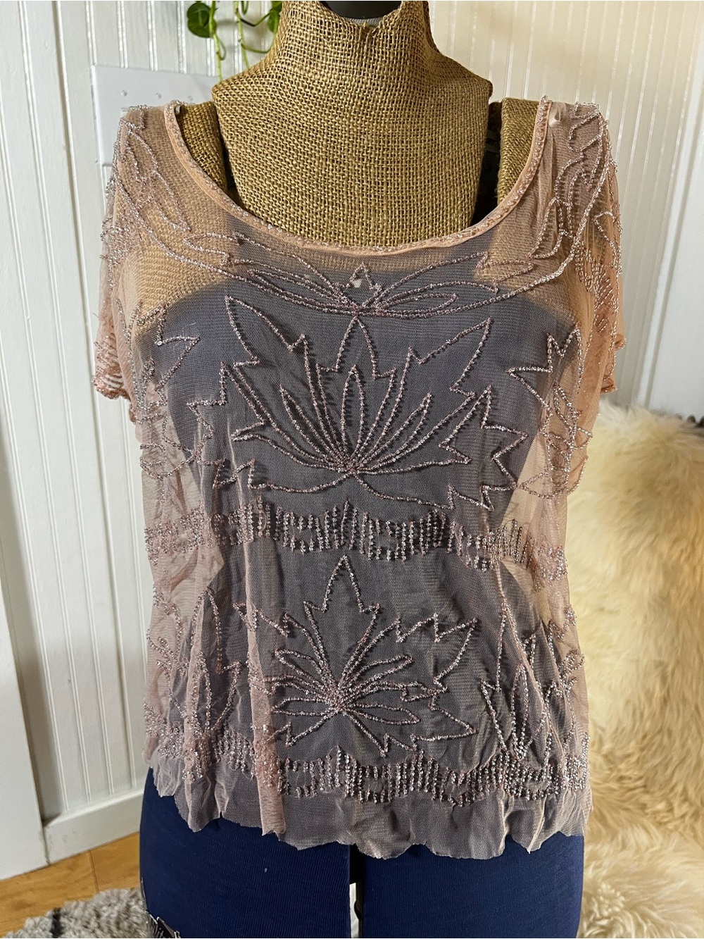 Embellished beaded forever, 21 Sheer Blush Pink Women’s Top